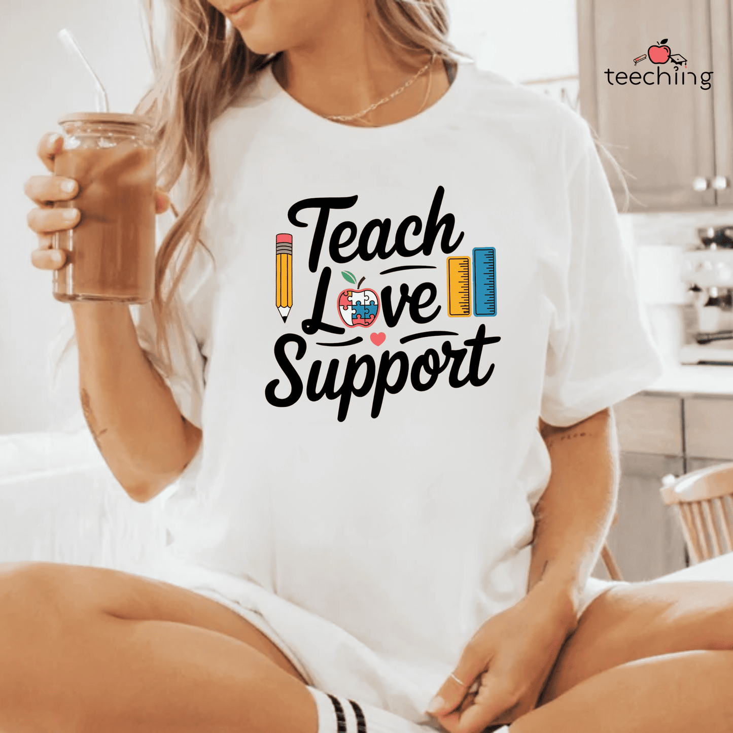 Teach, Love, Support - Autism Awareness Teacher T-Shirt