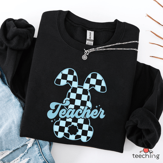 Checker Bunny Teacher Easter Sweater