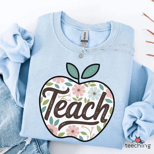 Teach Apple Floral Teacher Sweater