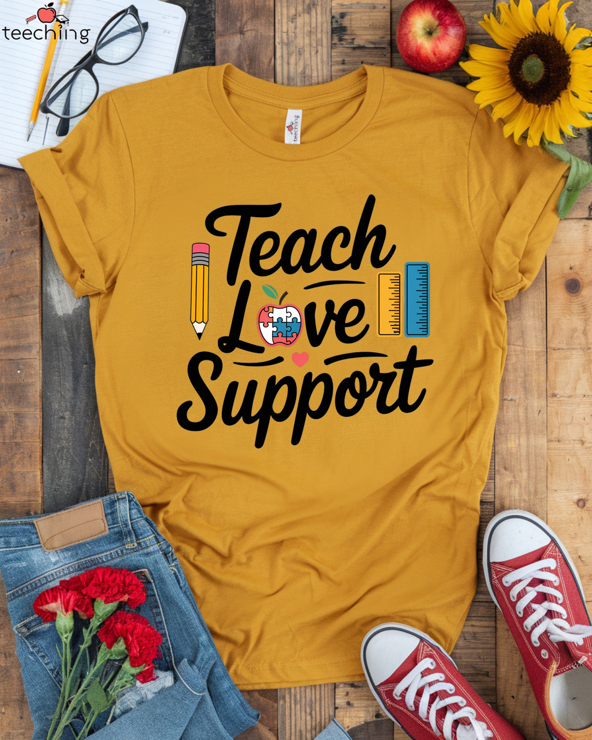 Teach, Love, Support - Autism Awareness Teacher T-Shirt