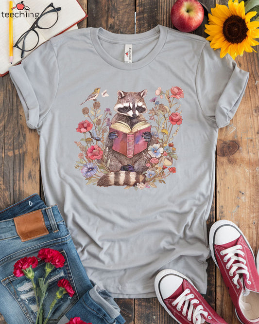 Boho Floral Raccoon Reading Book Shirt