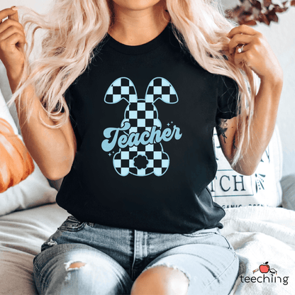 Plaid Bunny Teacher T-shirt