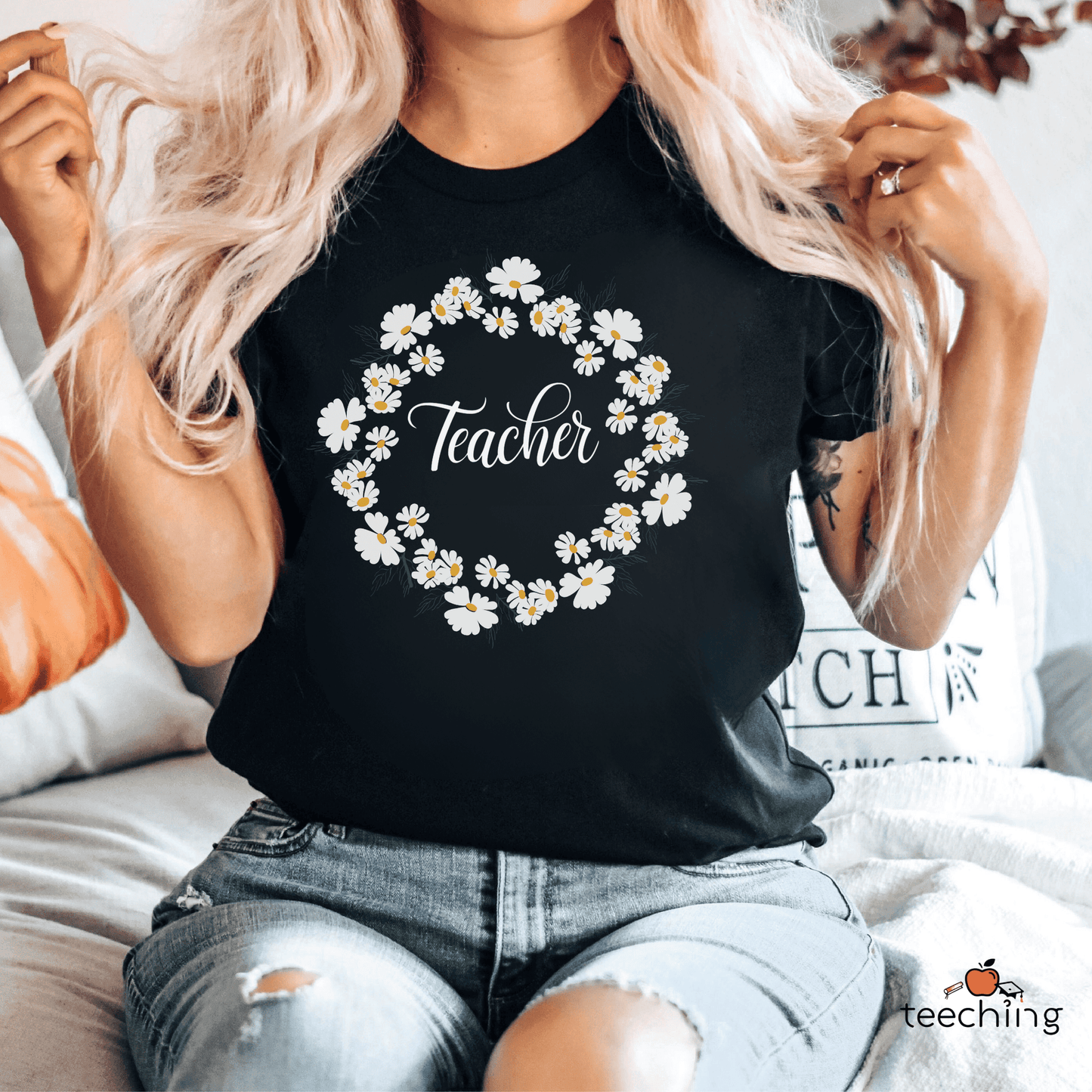 Floral Wreath Teacher T-Shirt