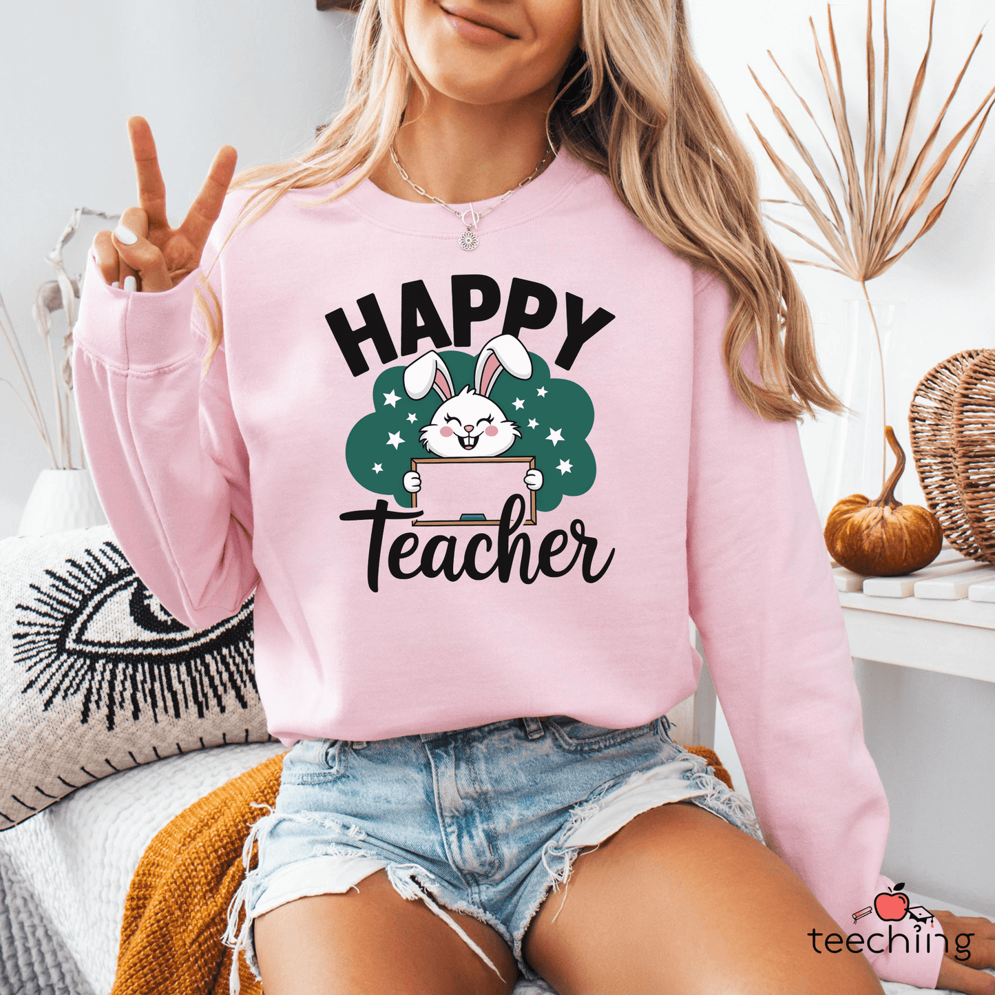 Happy Teacher Easter Bunny Sweater