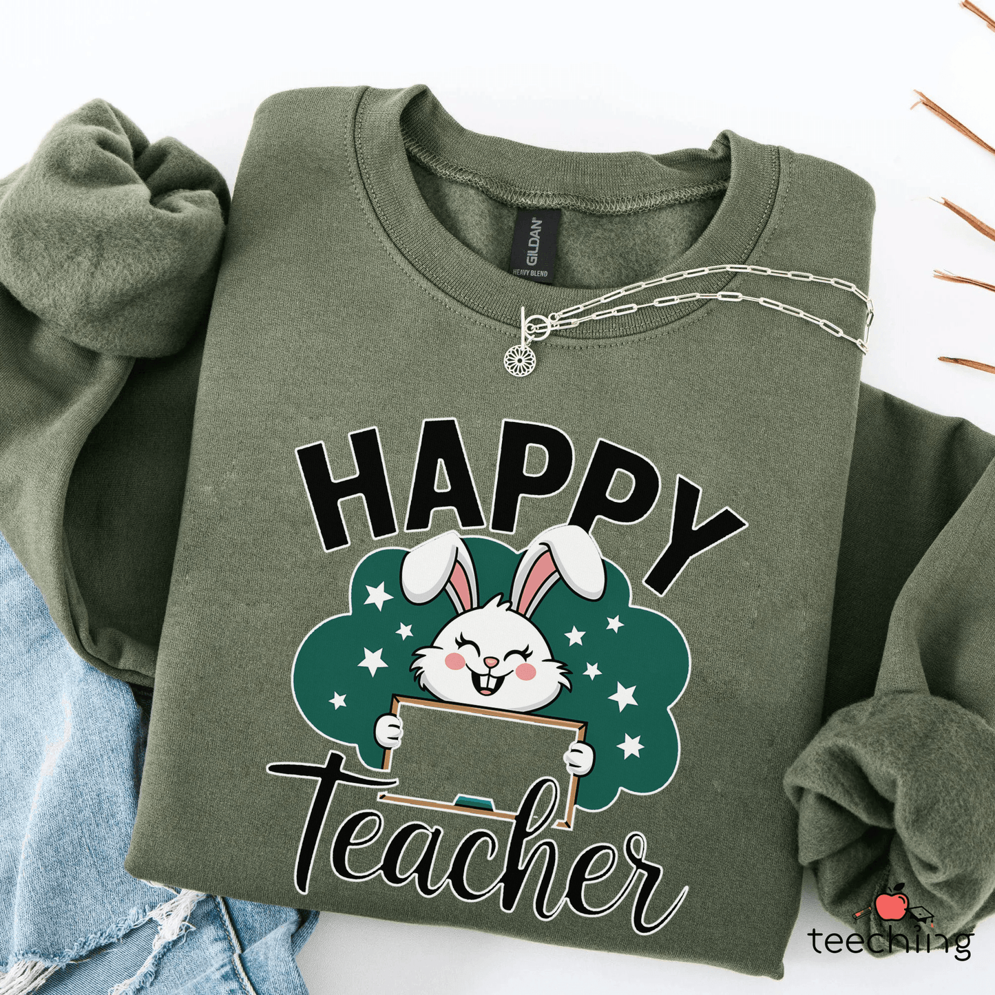 Happy Teacher Easter Bunny Sweater