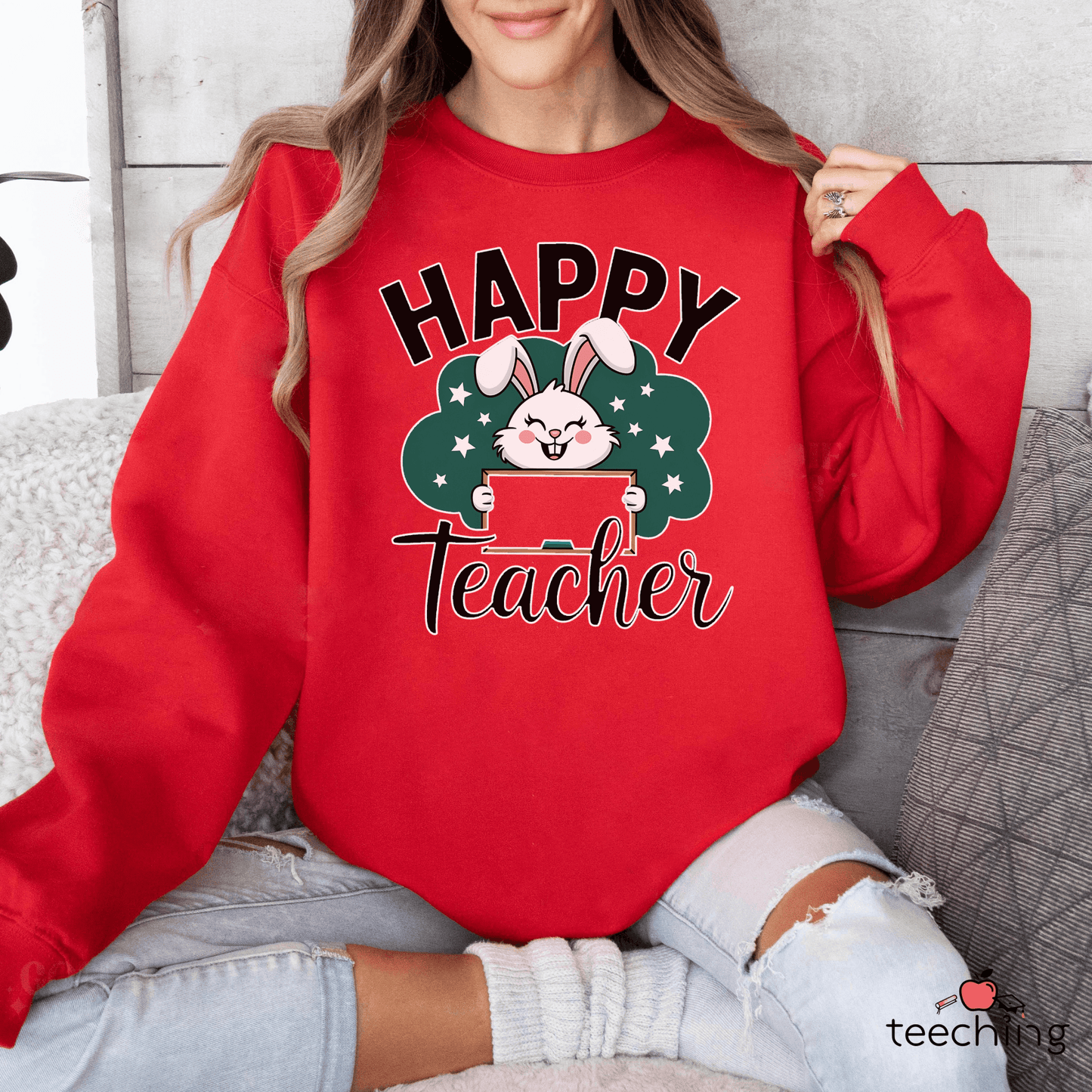 Happy Teacher Easter Bunny Sweater