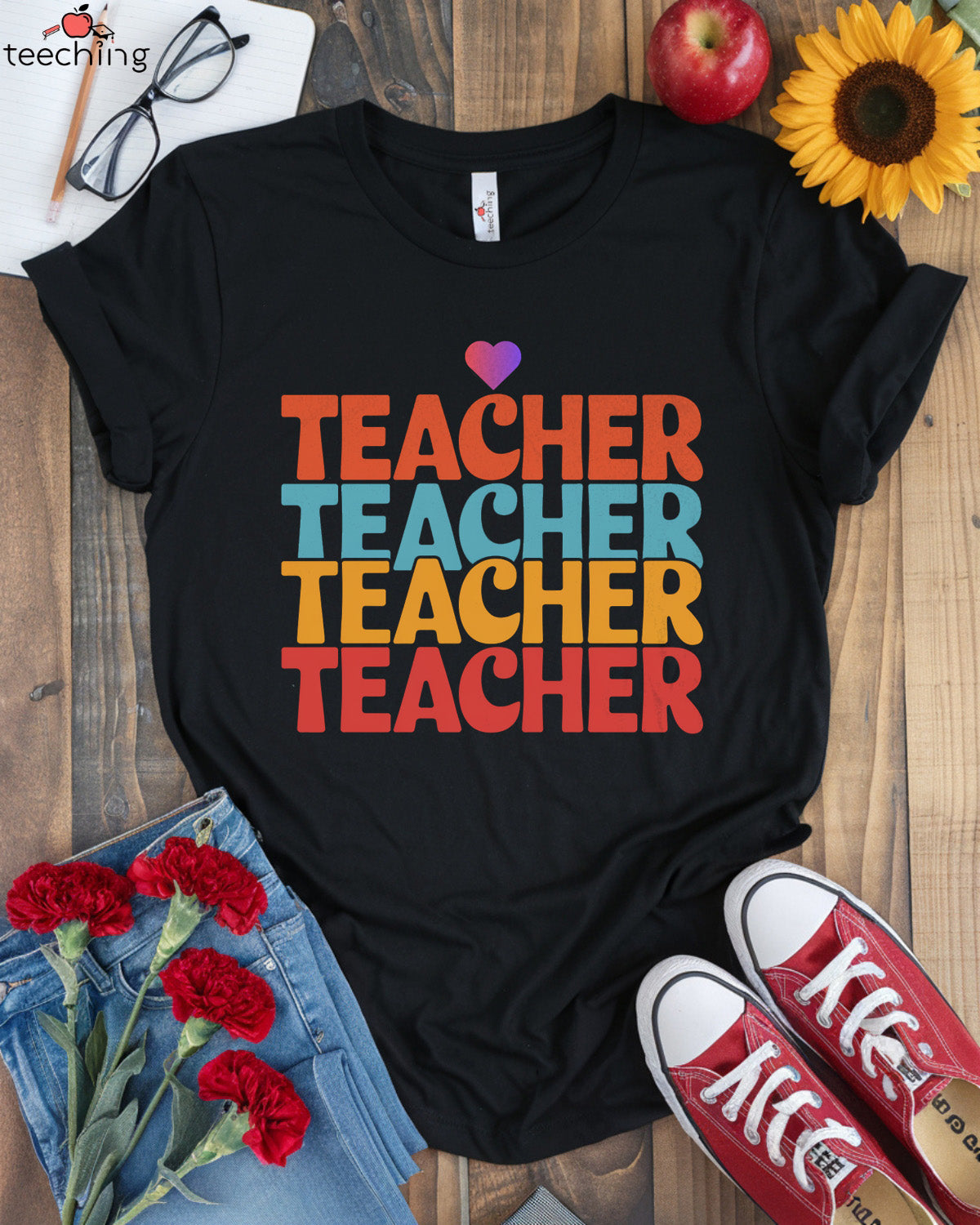 Repeated Colorful Teacher T-shirt
