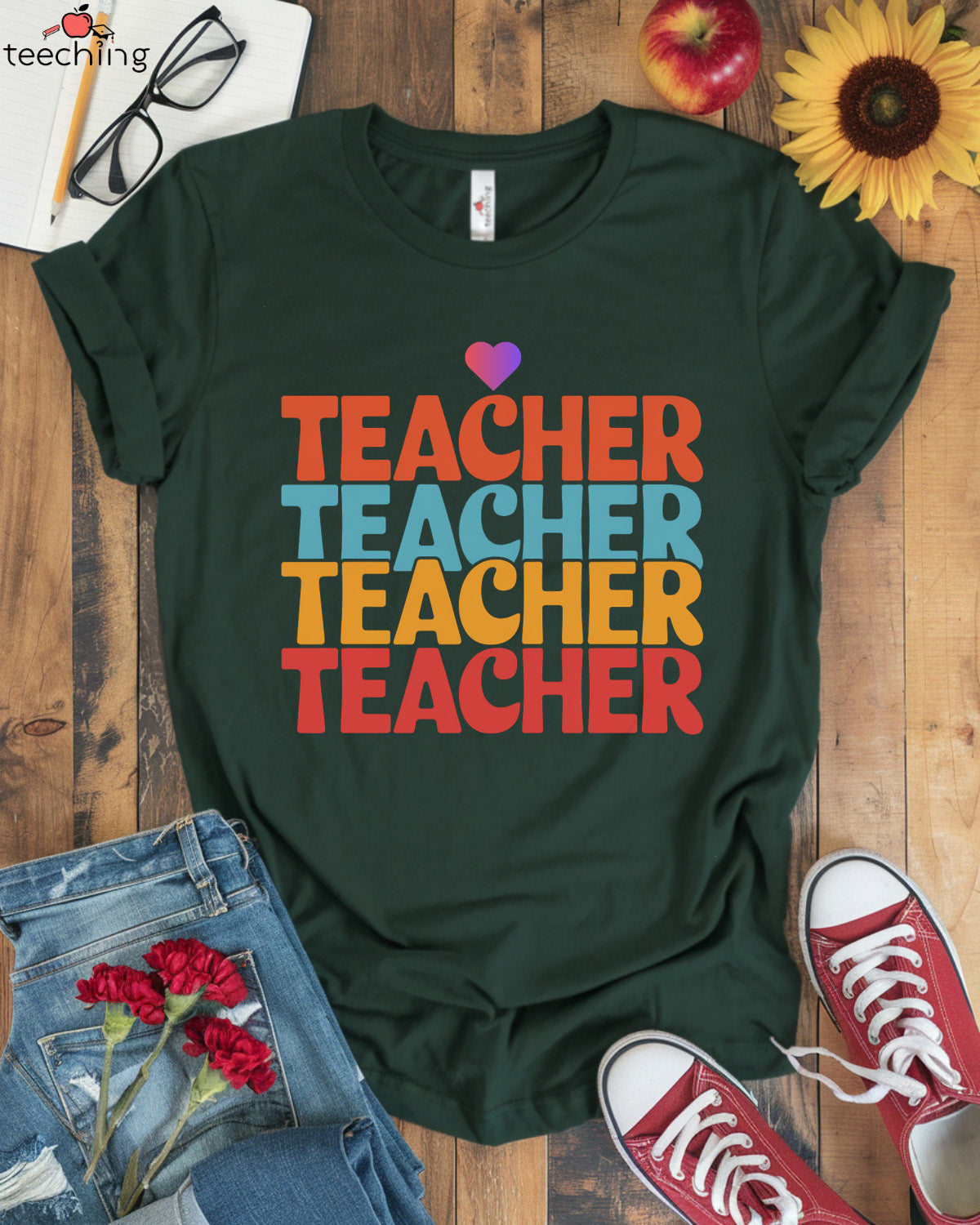Repeated Colorful Teacher T-shirt