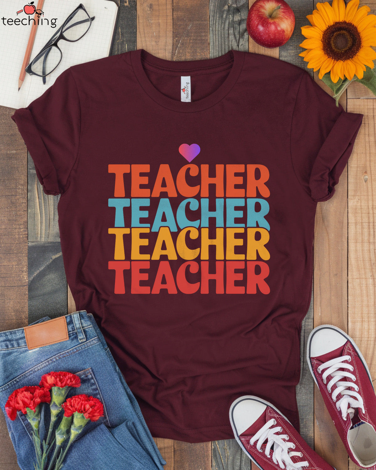 Repeated Colorful Teacher T-shirt