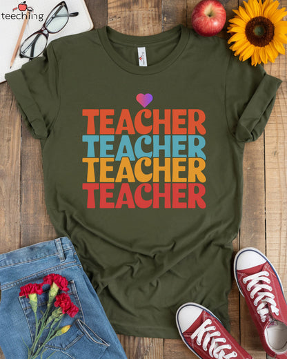 Repeated Colorful Teacher T-shirt