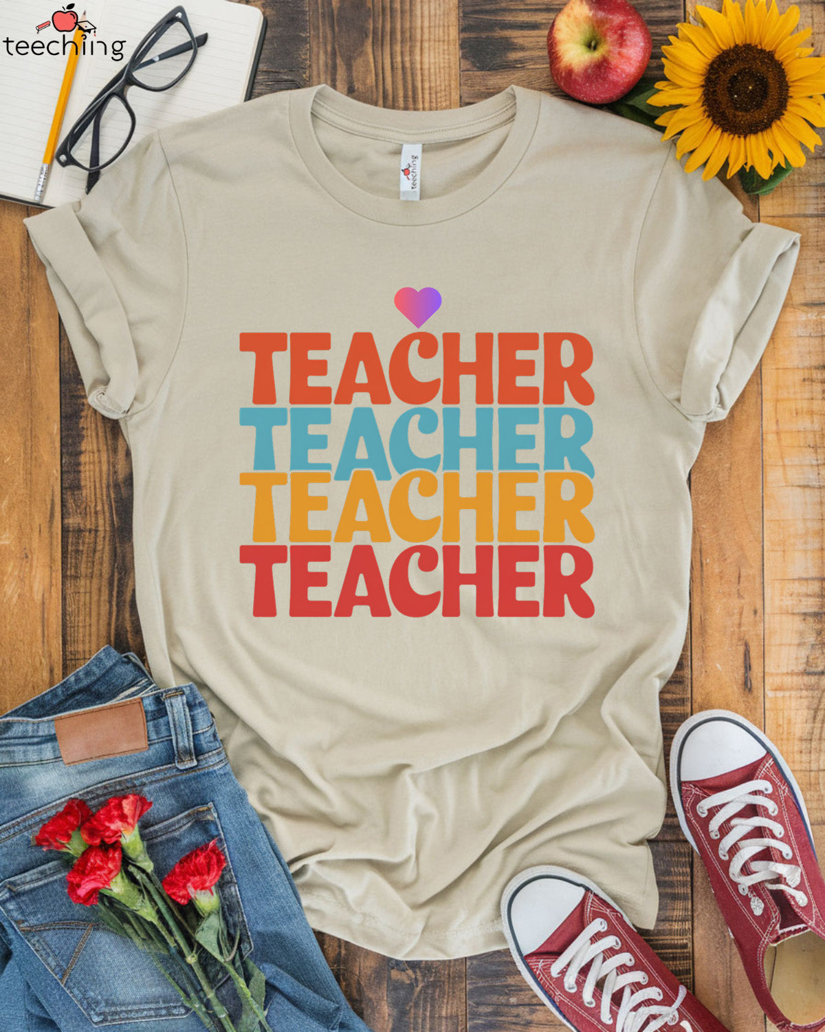 Repeated Colorful Teacher T-shirt