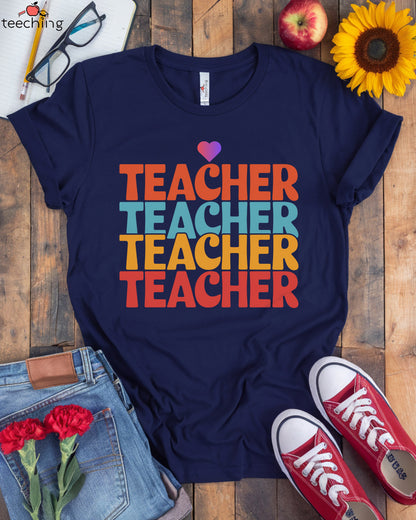 Repeated Colorful Teacher T-shirt