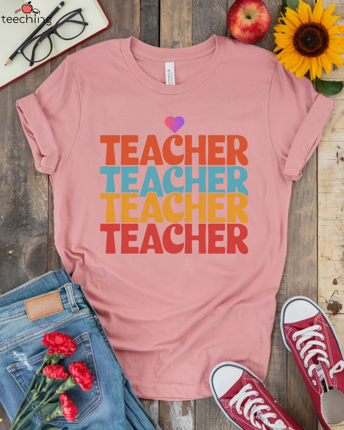 Repeated Colorful Teacher T-shirt