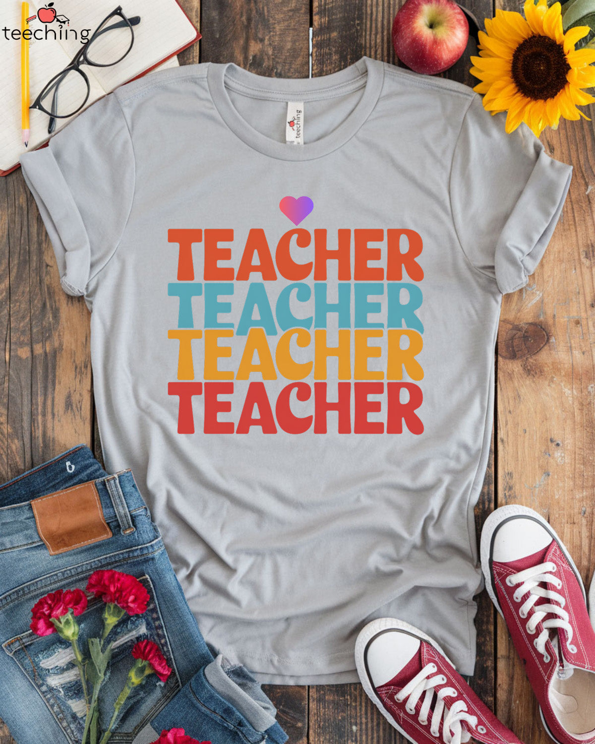 Repeated Colorful Teacher T-shirt
