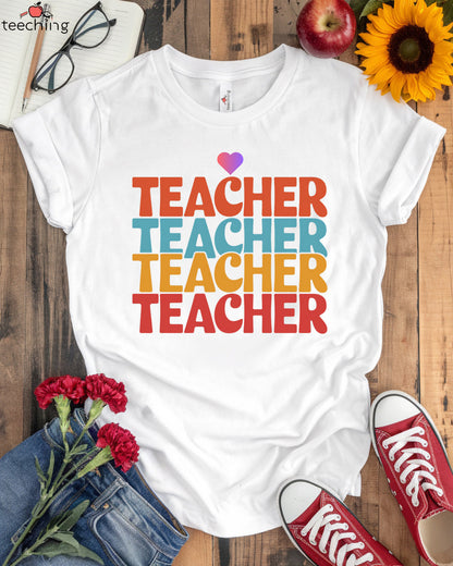 Repeated Colorful Teacher T-shirt