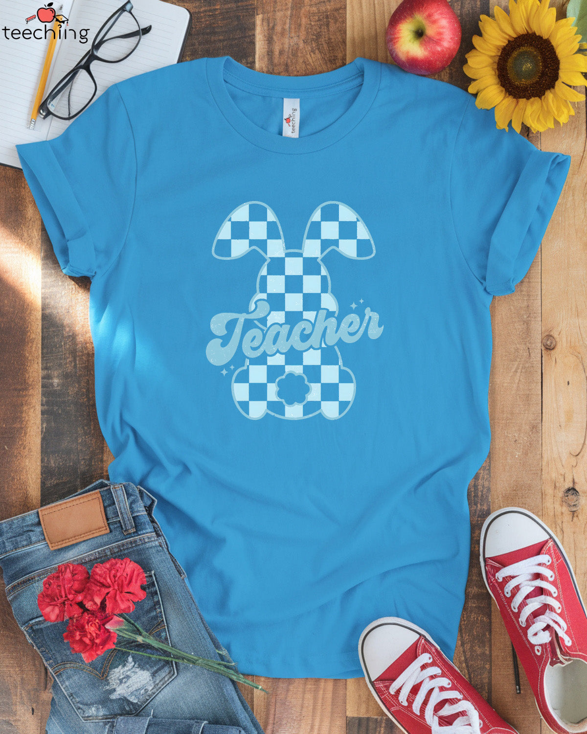 Plaid Bunny Teacher T-shirt