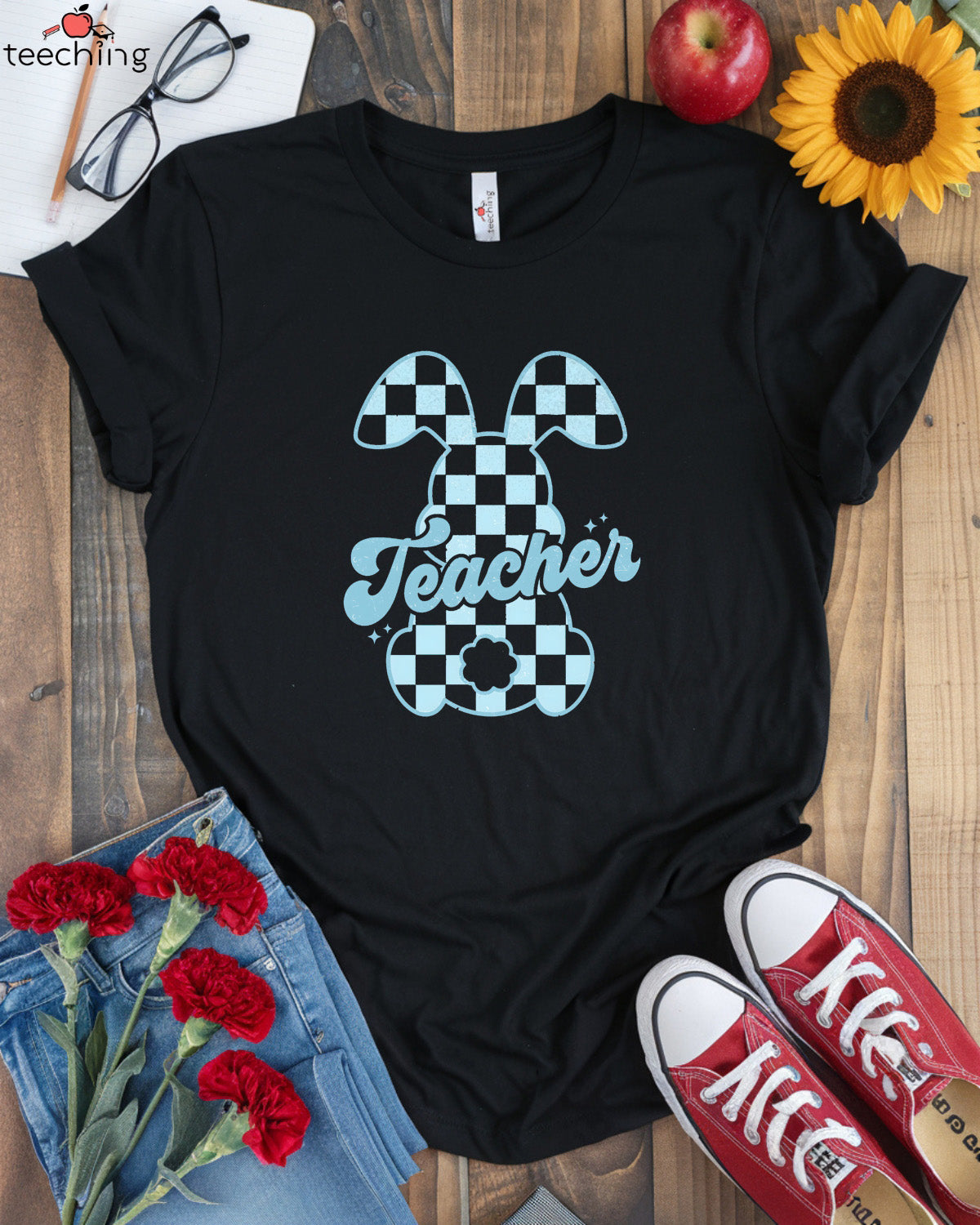 Plaid Bunny Teacher T-shirt