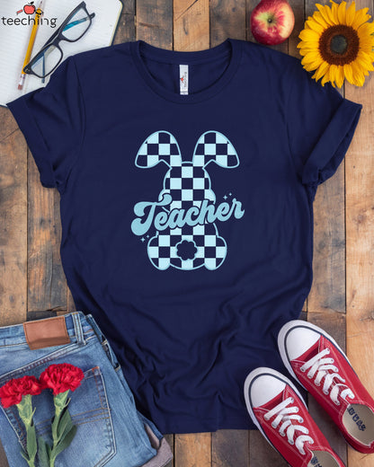 Plaid Bunny Teacher T-shirt