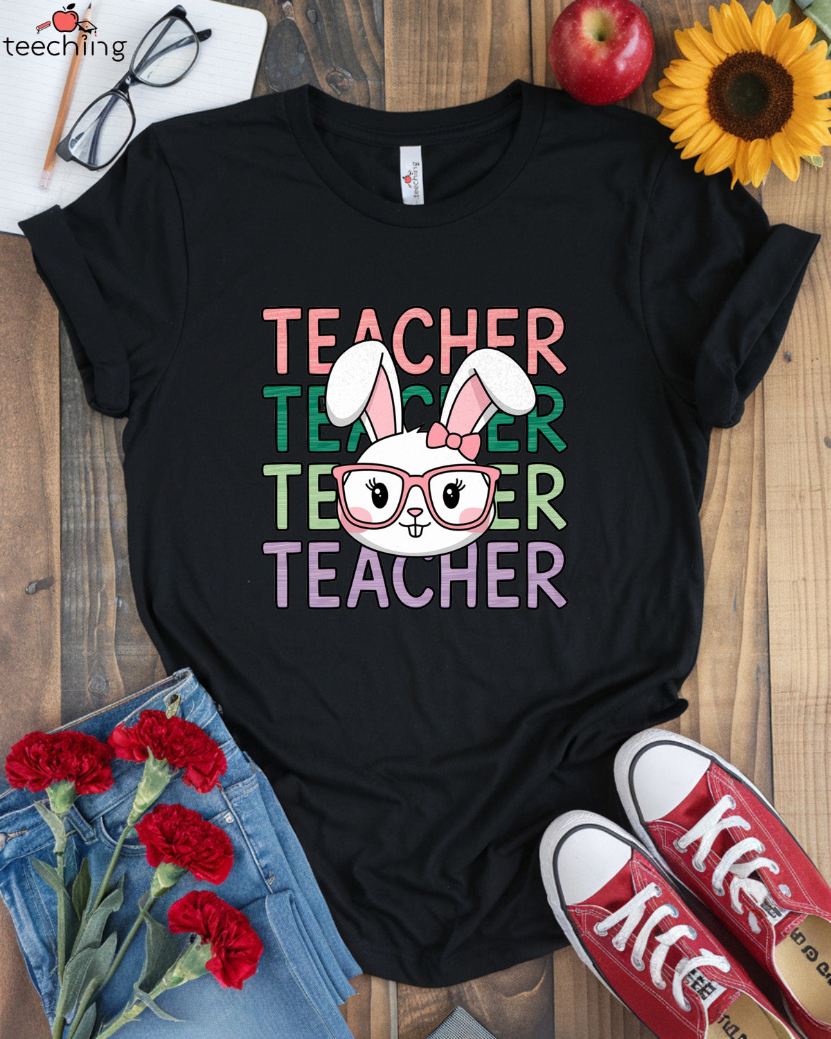Teacher Bunny with Glasses T-shirt