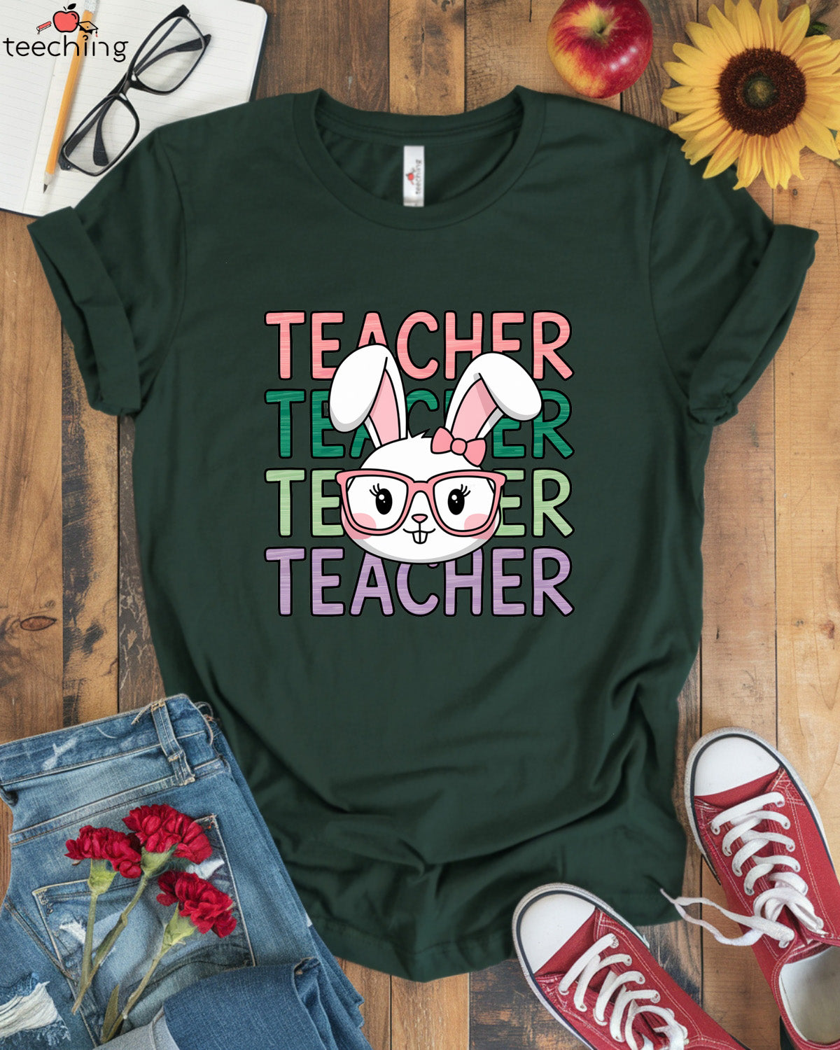 Teacher Bunny with Glasses T-shirt