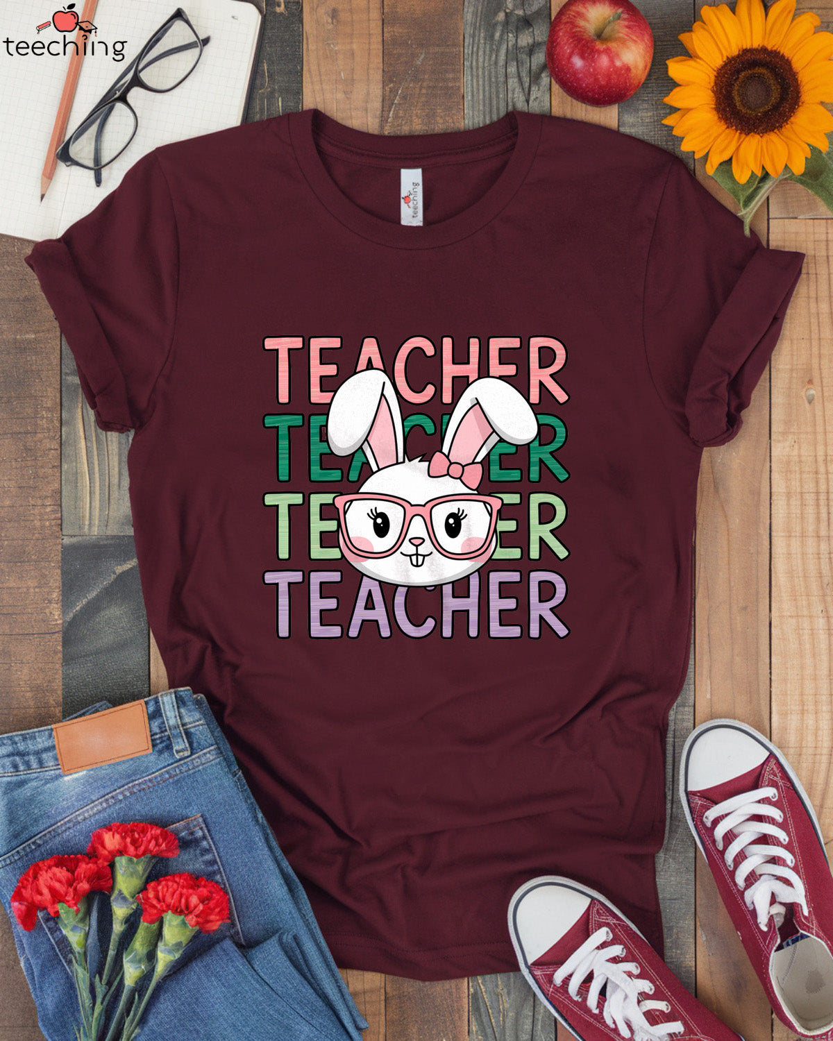 Teacher Bunny with Glasses T-shirt