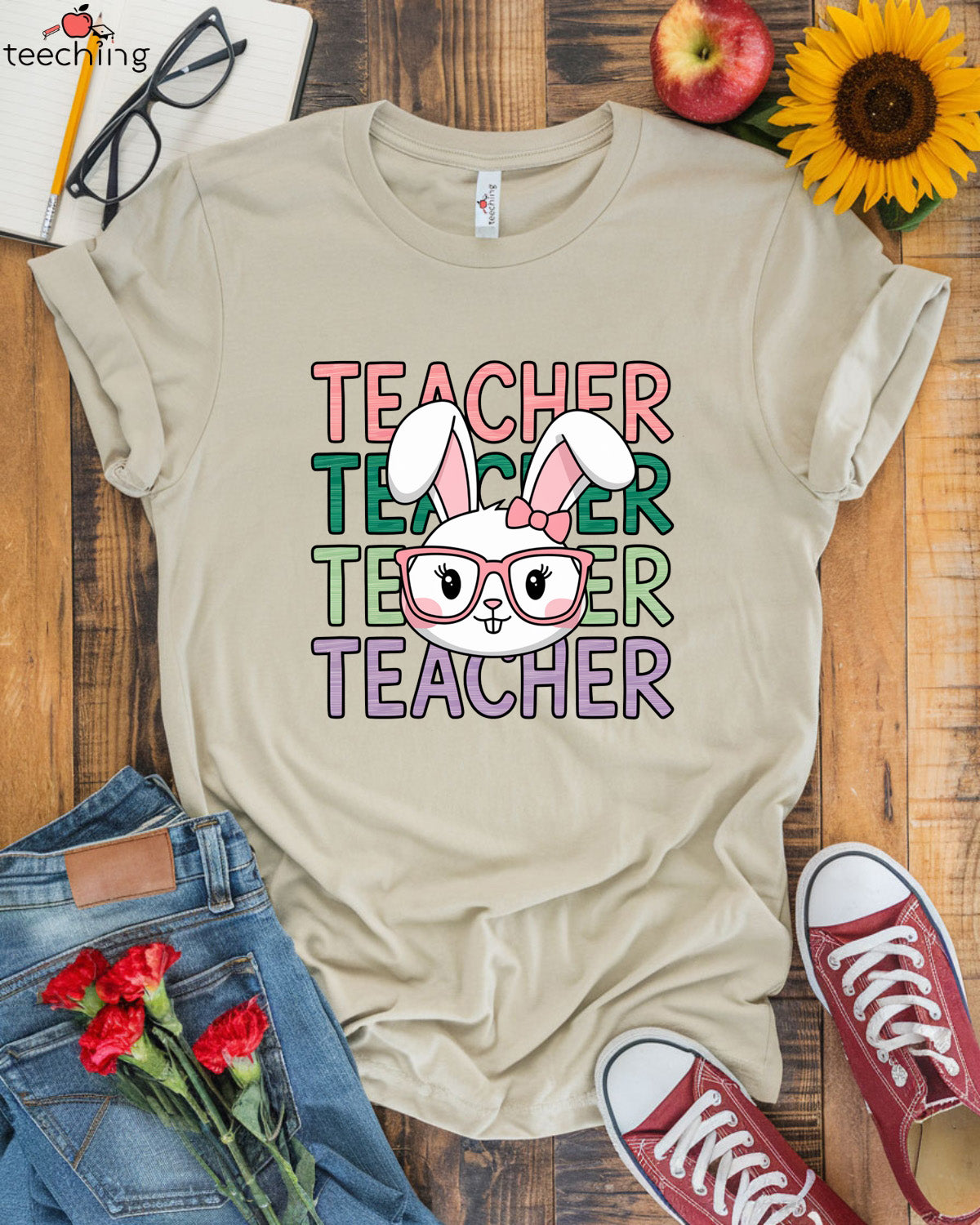 Teacher Bunny with Glasses T-shirt