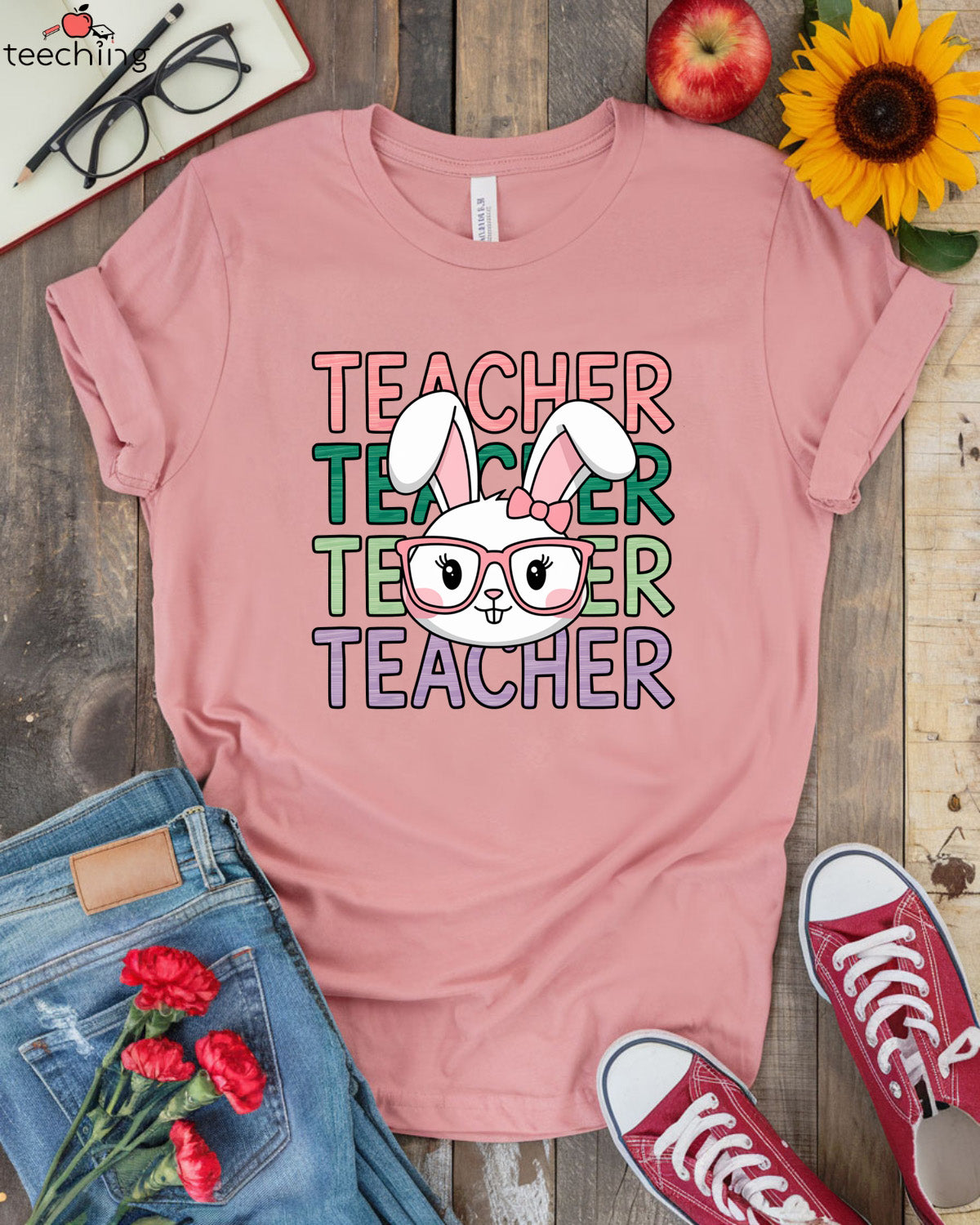 Teacher Bunny with Glasses T-shirt
