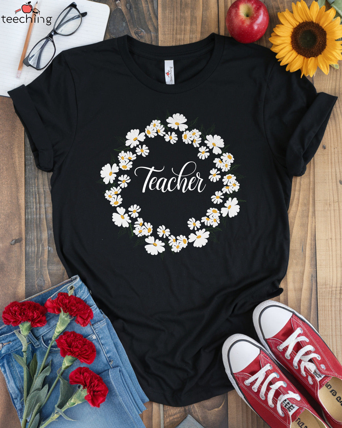 Floral Wreath Teacher T-Shirt