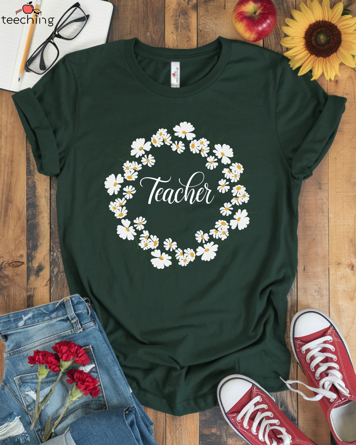 Floral Wreath Teacher T-Shirt