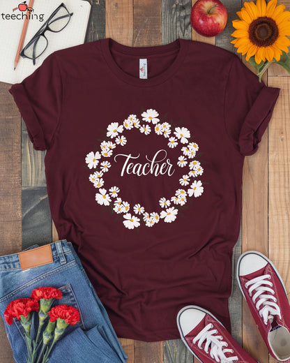 Floral Wreath Teacher T-Shirt