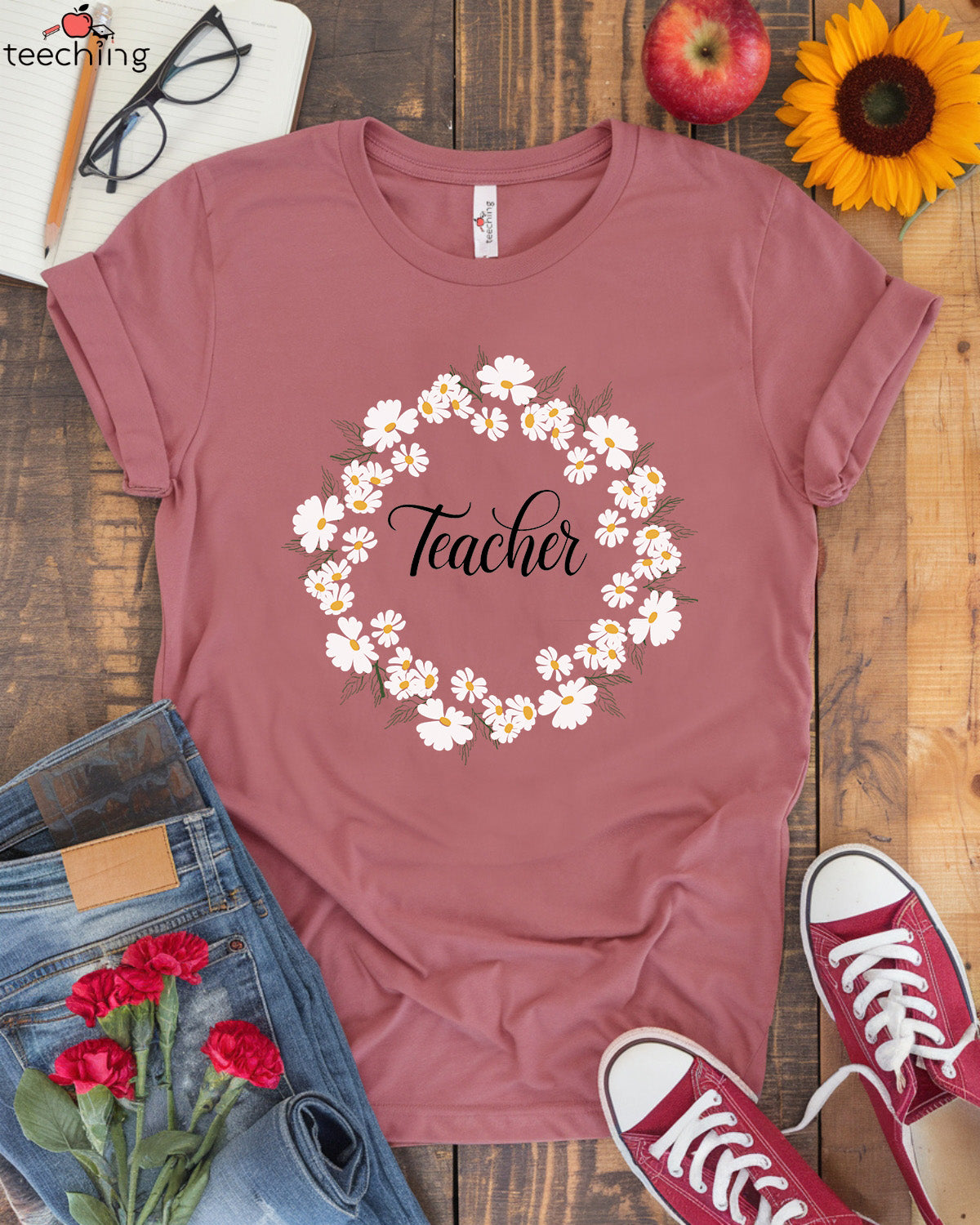 Floral Wreath Teacher T-Shirt
