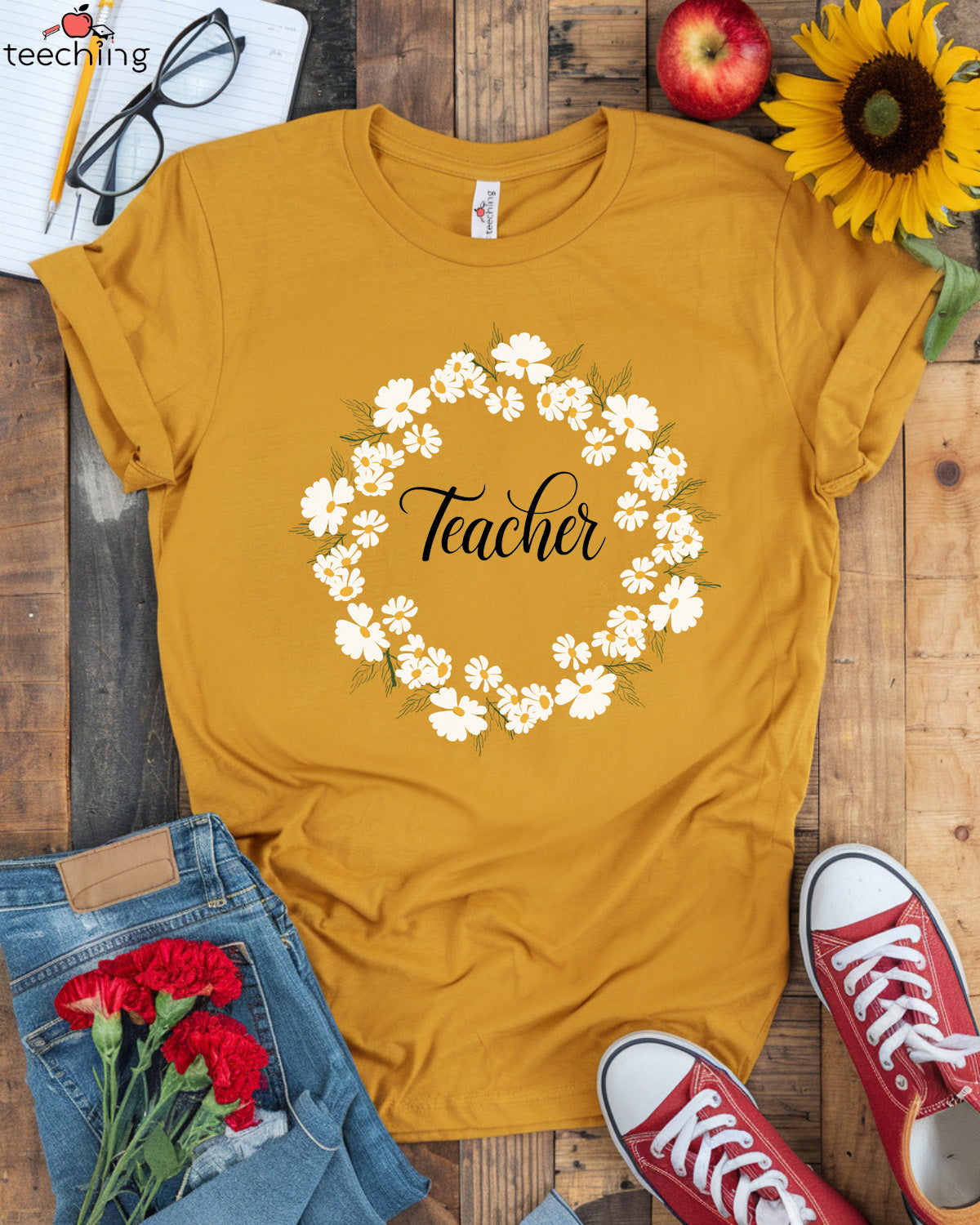 Floral Wreath Teacher T-Shirt