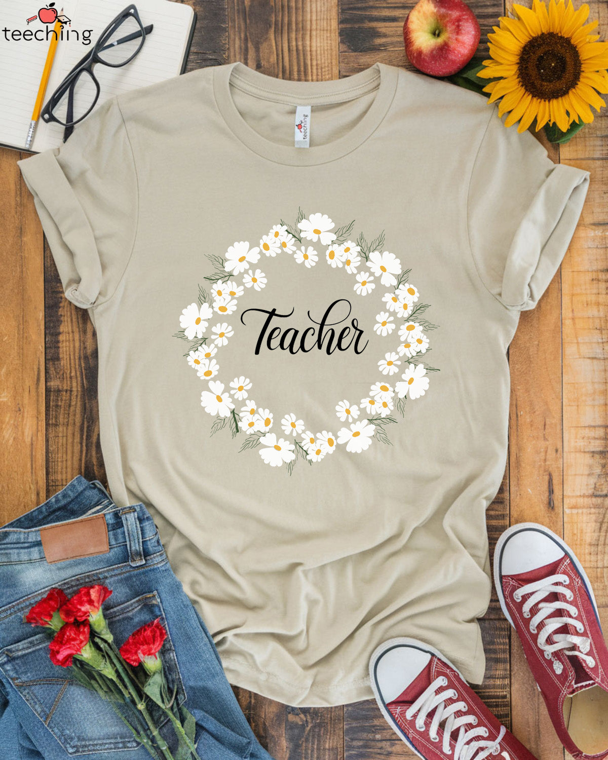 Floral Wreath Teacher T-Shirt