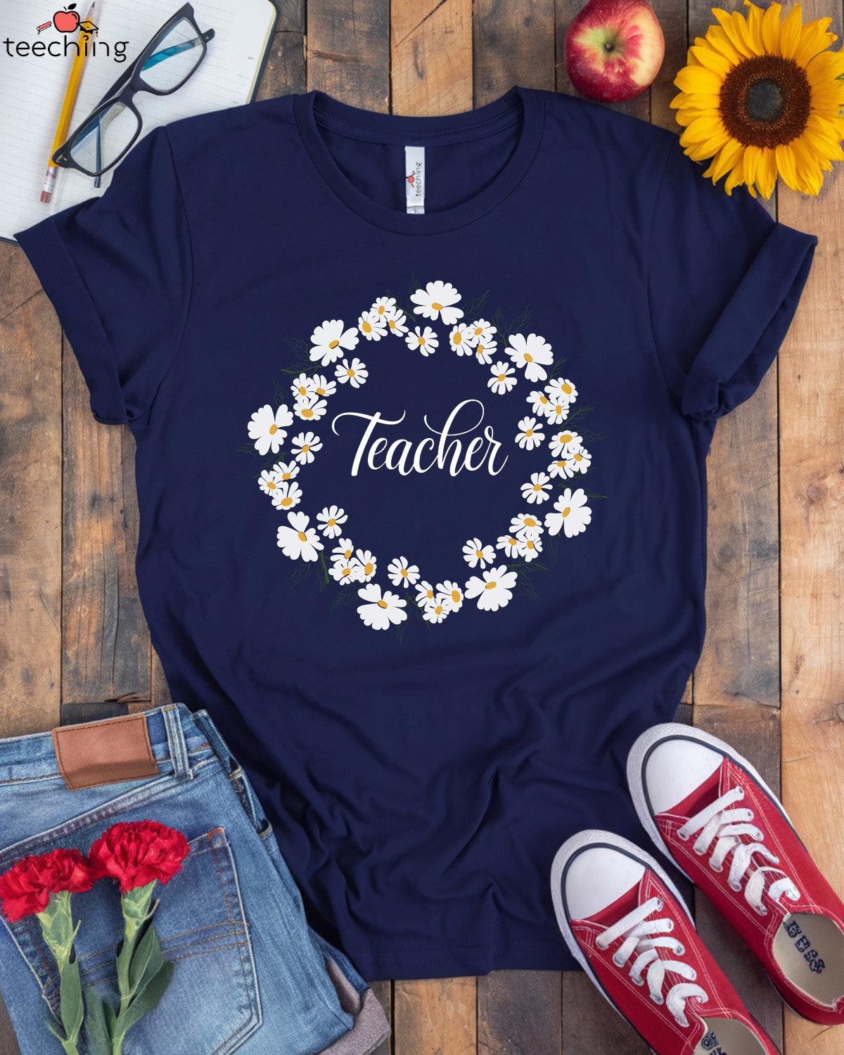 Floral Wreath Teacher T-Shirt
