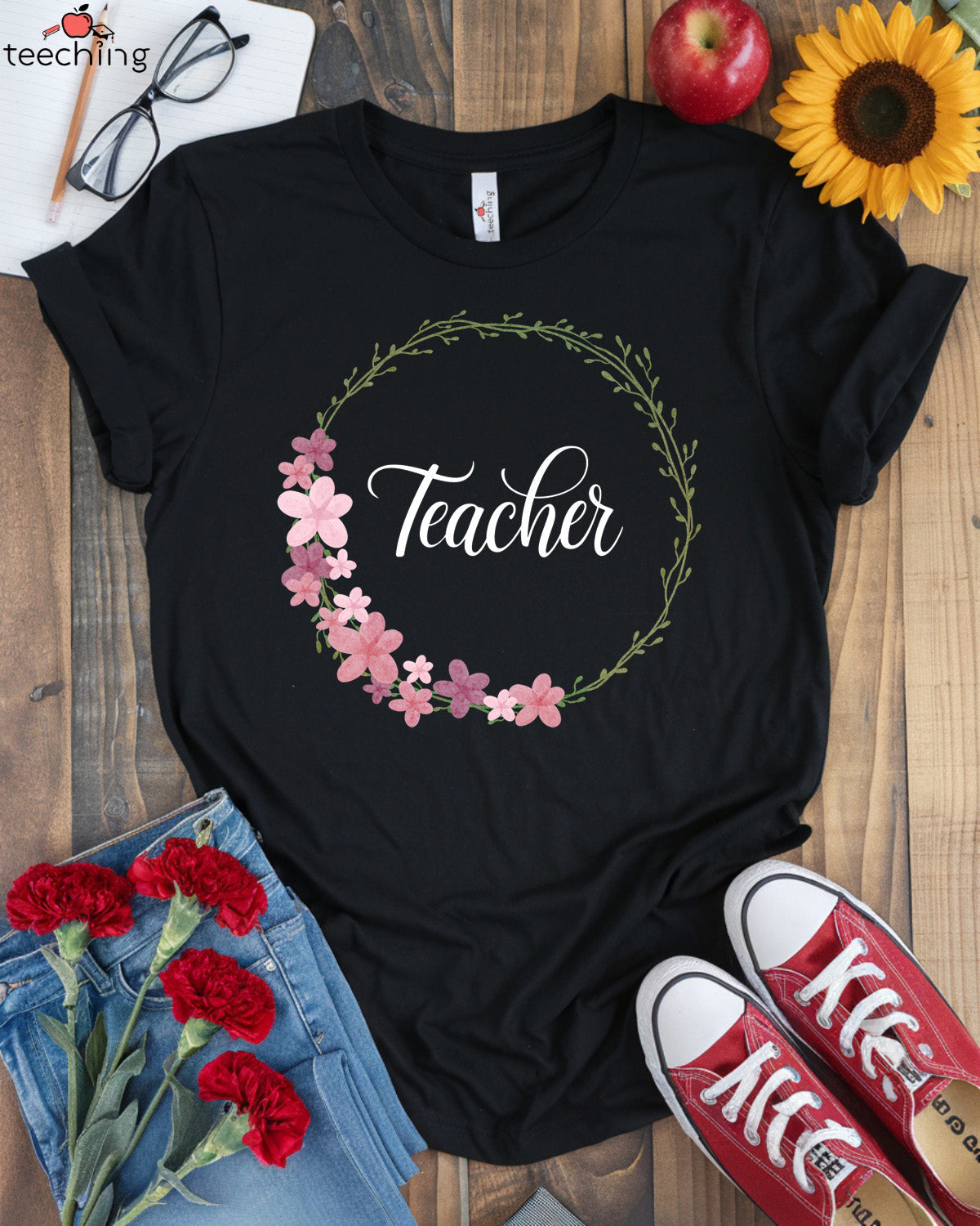 Elegant Floral Teacher T-Shirt