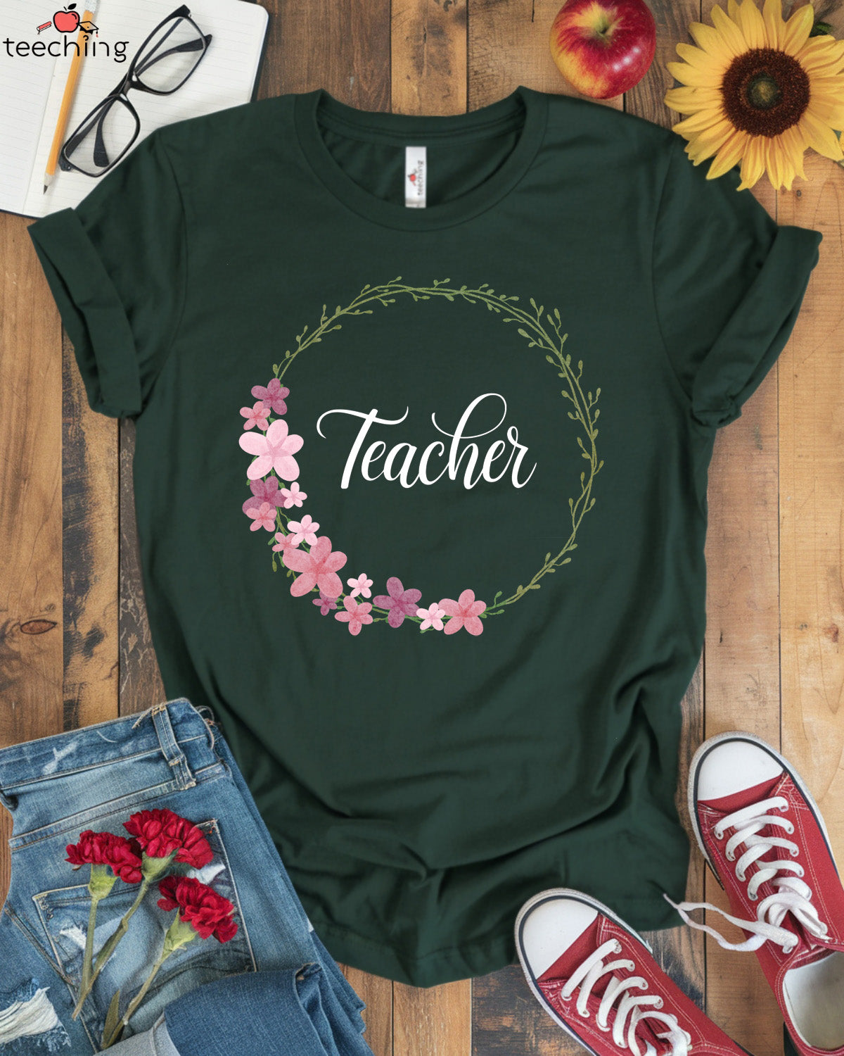 Elegant Floral Teacher T-Shirt