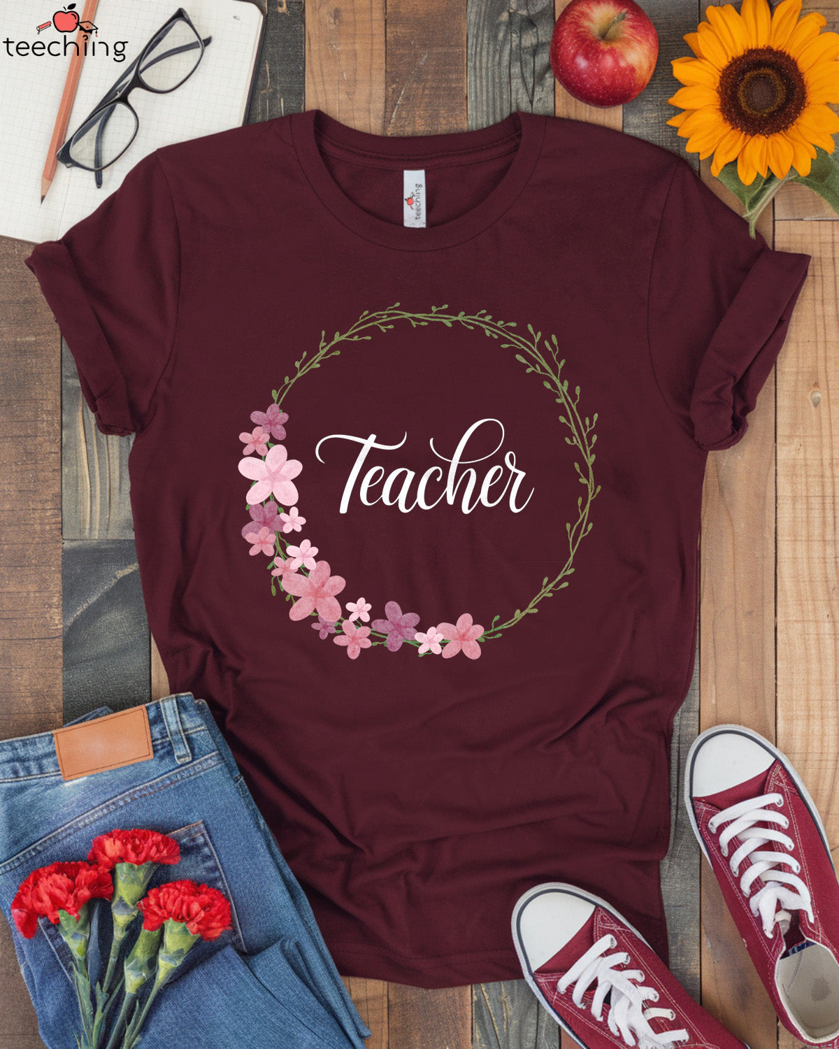 Elegant Floral Teacher T-Shirt