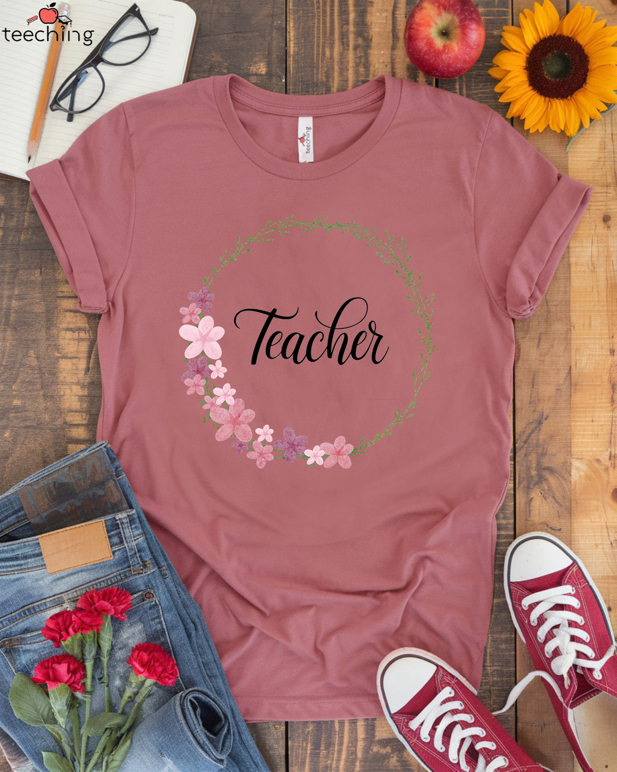 Elegant Floral Teacher T-Shirt