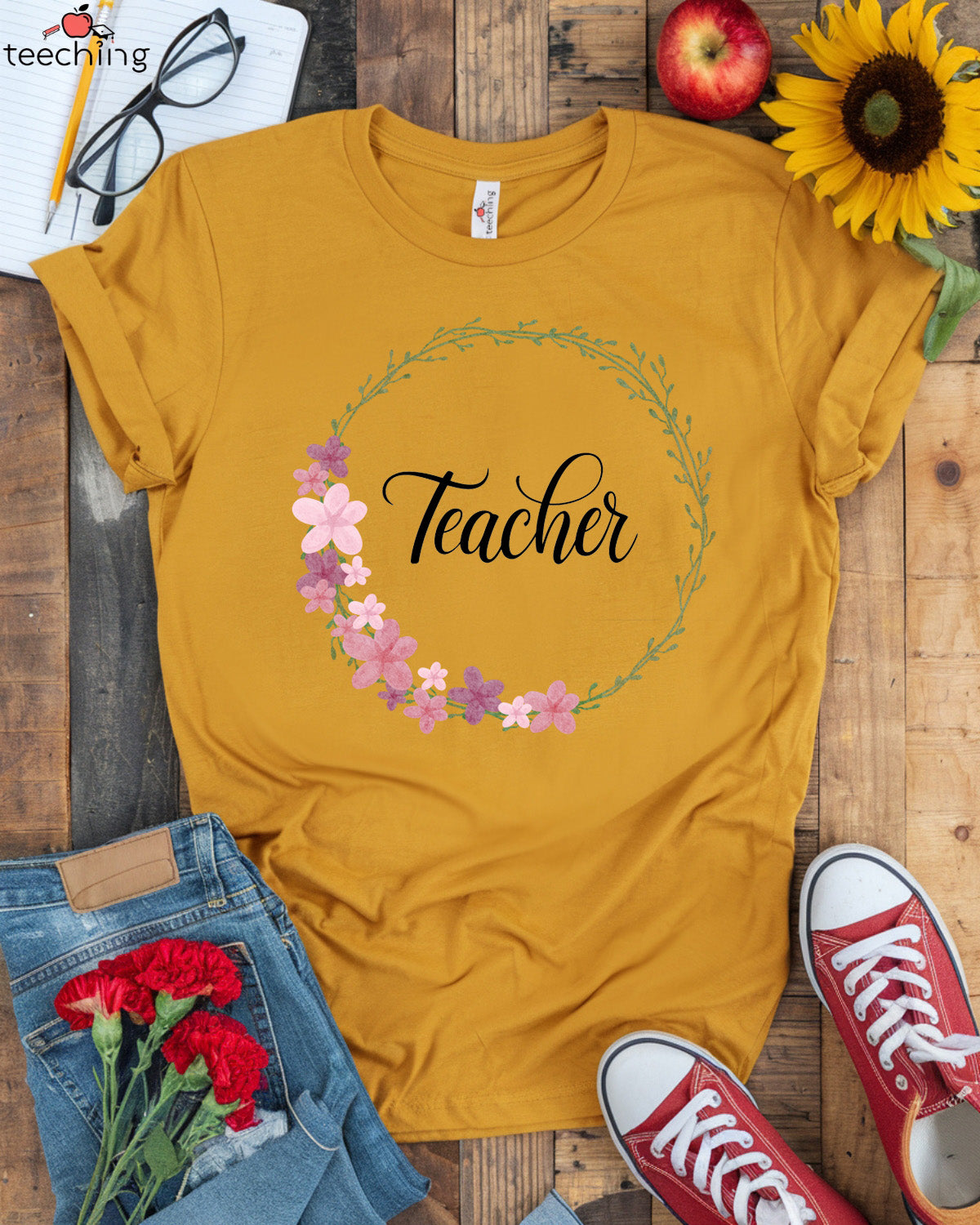 Elegant Floral Teacher T-Shirt