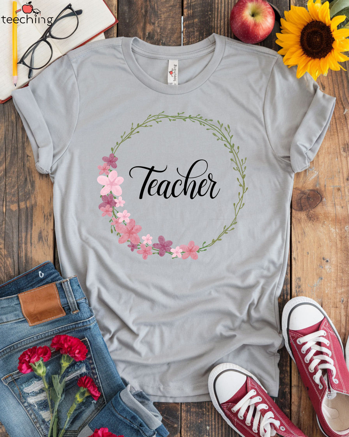 Elegant Floral Teacher T-Shirt